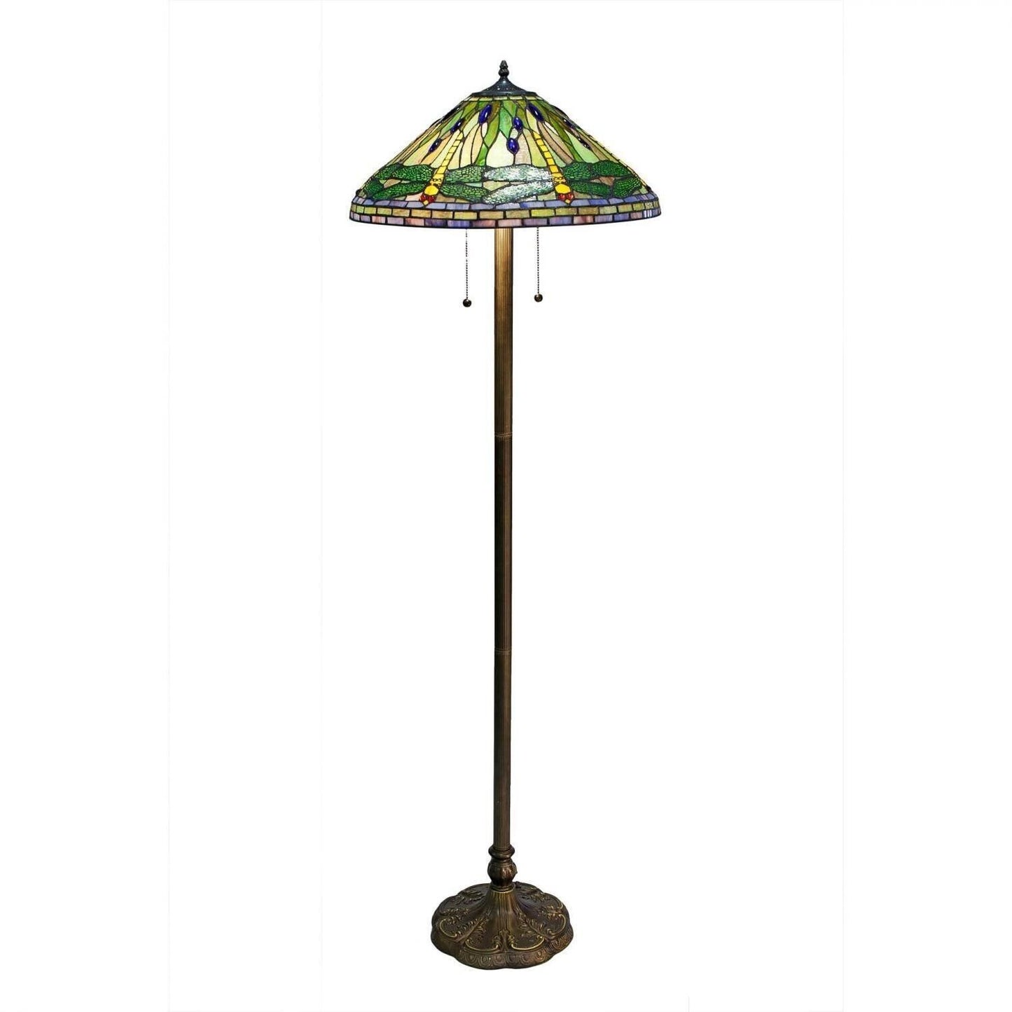 Tiffany Style Green and Yellow Stained Glass Dragonfly Floor Accent Reading Lamp