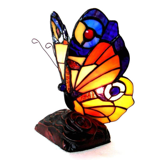 Stained Glass Tiffany Style Butterfly Accent Table Lamp - Blues Yellows Orange