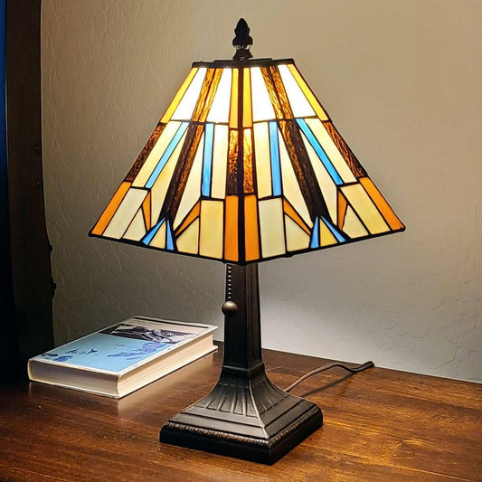 Mini 15in Tiffany Style Mission Stained Glass Table Lamp for Desk Reading Accent