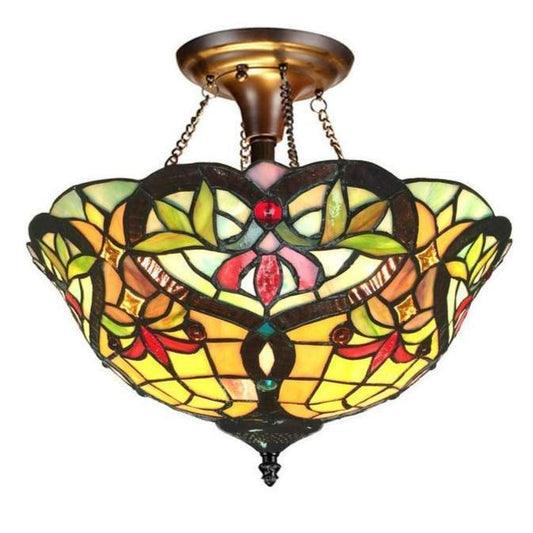 Tiffany Style Stained Glass Pendant Ceiling Light Victorian Design Bronze Finish