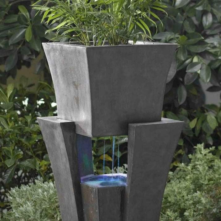 Modern Raining Outdoor Water Fountain With Planter 36inT and LED Lit