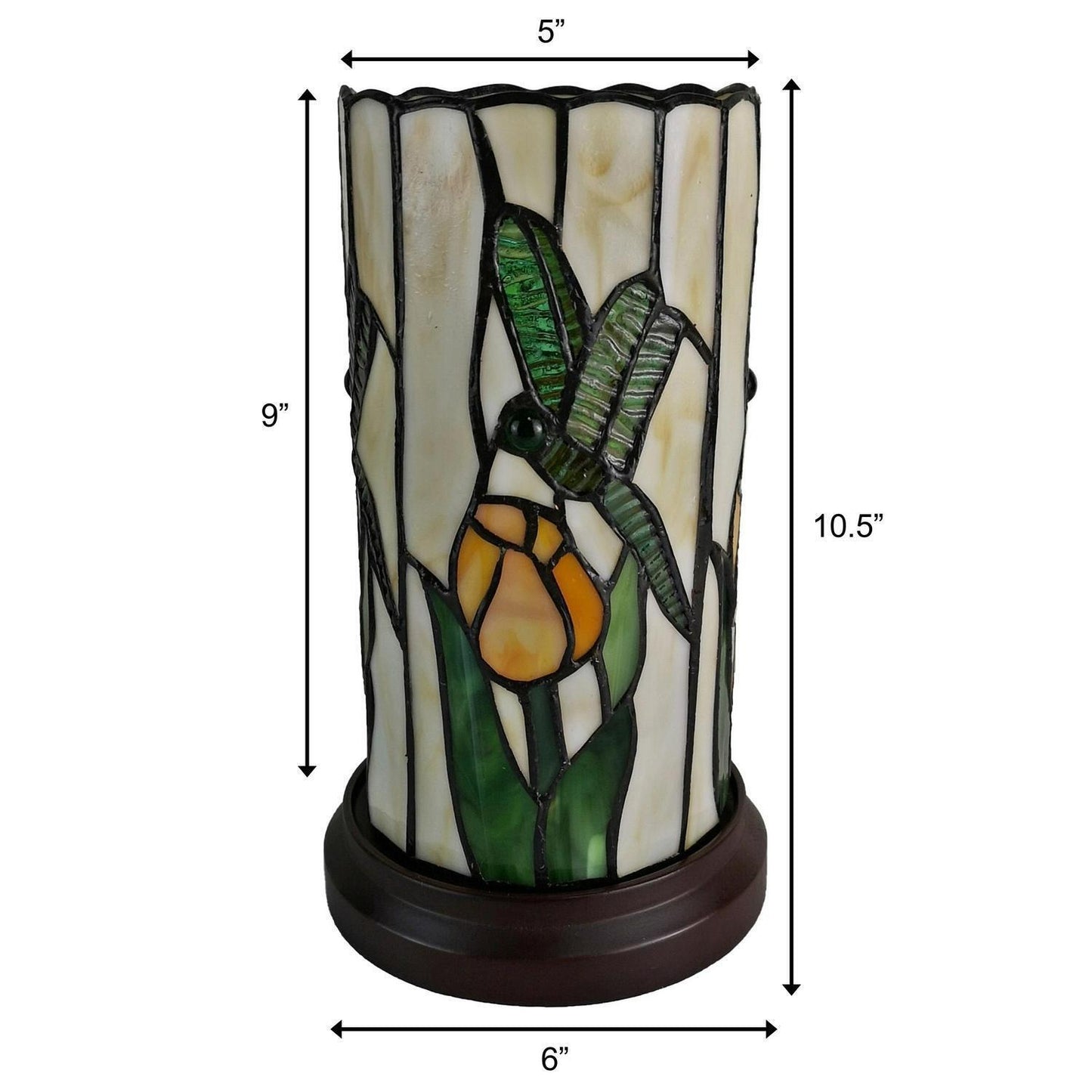 Hurricane Accent Table Lamp Tiffany Style Yellow Stained Glass Dragonfly 10in