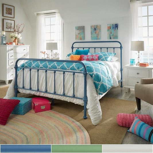 QUEEN Size Iron Bed Classic Country Style in Cool Blue Steel Finish