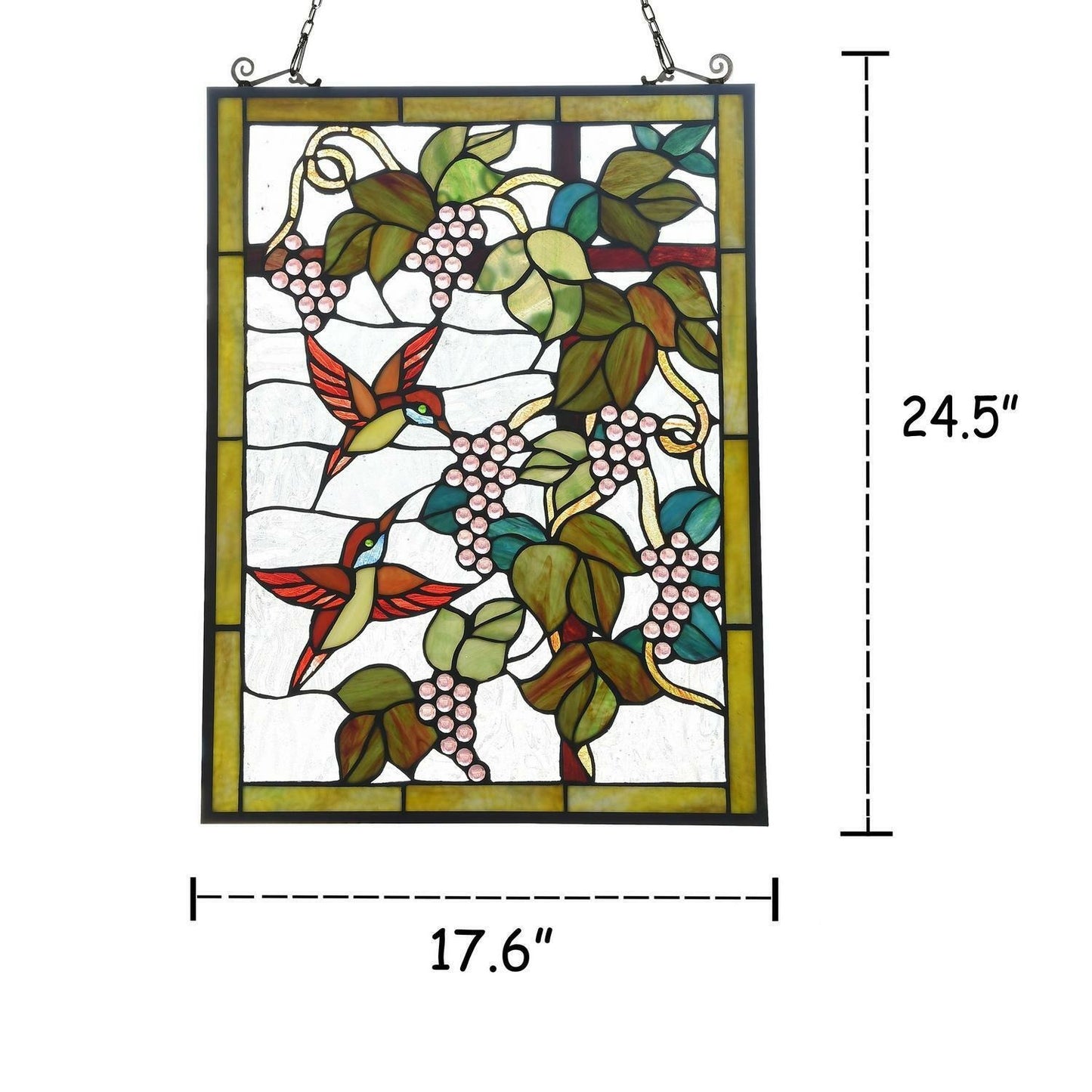 Floral Stained Glass Window Panel Suncatcher With Hummingbird Theme