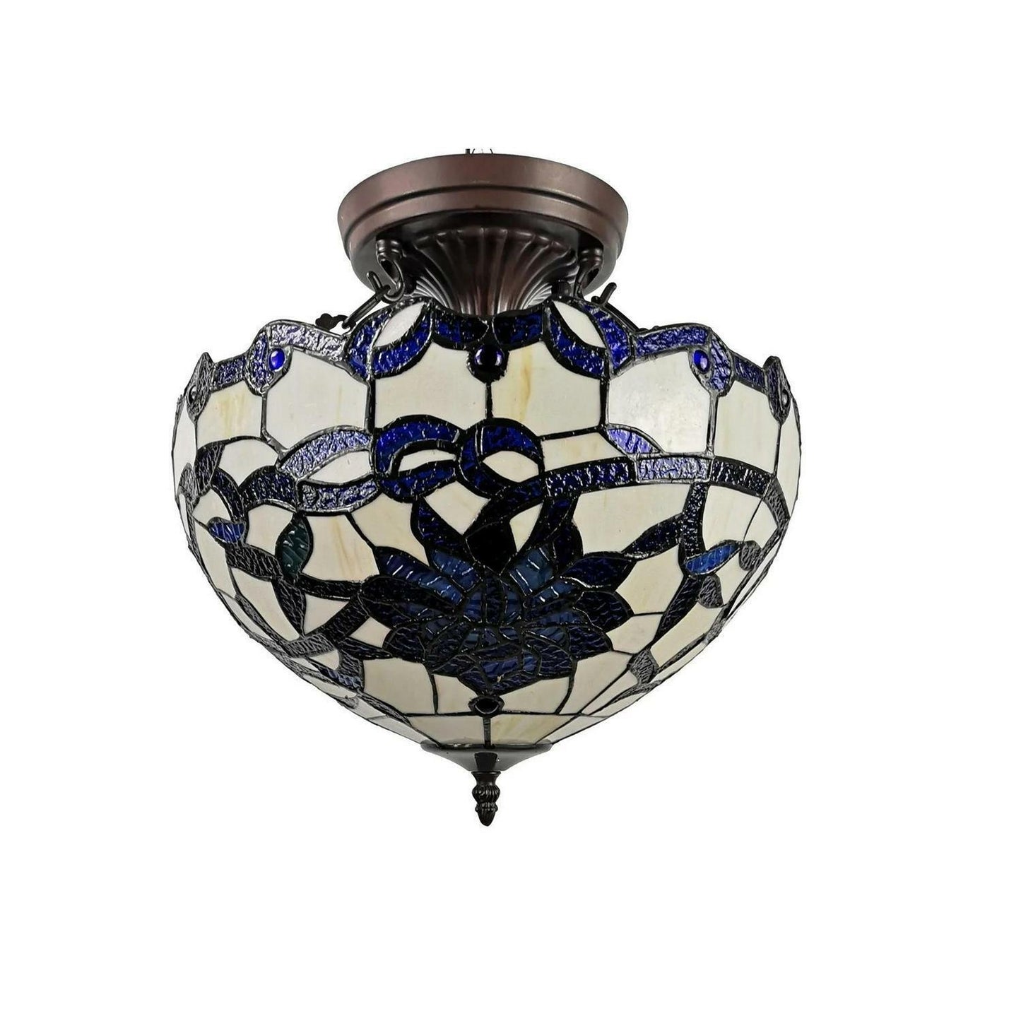 Semi-Flush Mount Stained Glass Bowl Ceiling Light Tiffany Style Stained Glass