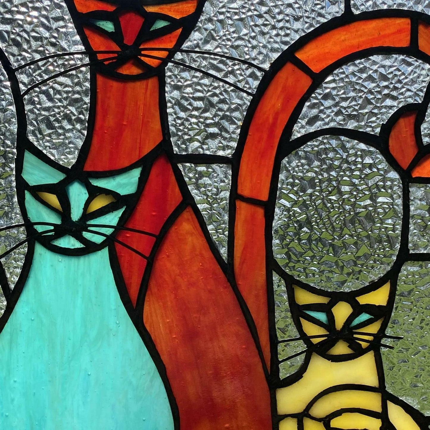 Cats Tiffany Style Window Panel Stained Glass Suncatcher Window Hanging 14inx8in