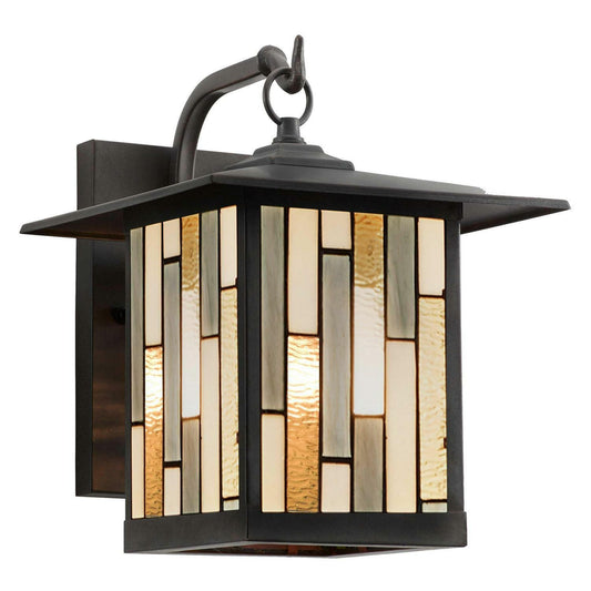 Outdoor Lantern Wall Sconce LED Compatable Bronze Finish Stained Glass