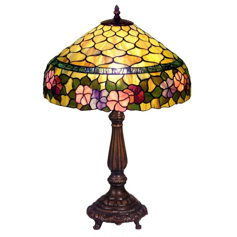 Tiffany Style Peony Floral Theme Stained Glass Table Accebt Lamp 23in