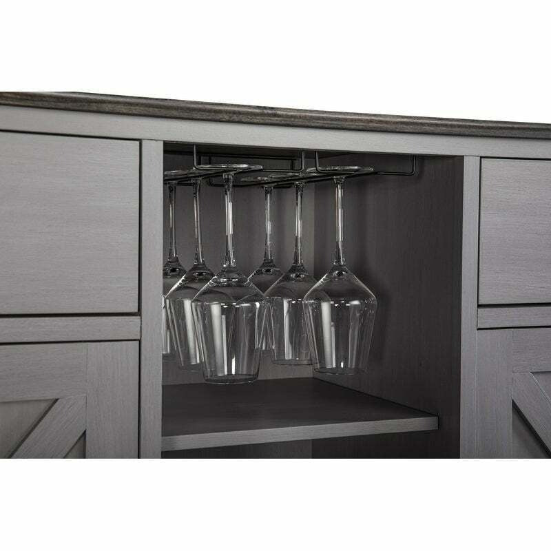 Buffet Sideboard Cabinet Credenza With Built-in Wine Rack Bar in Grey Finish