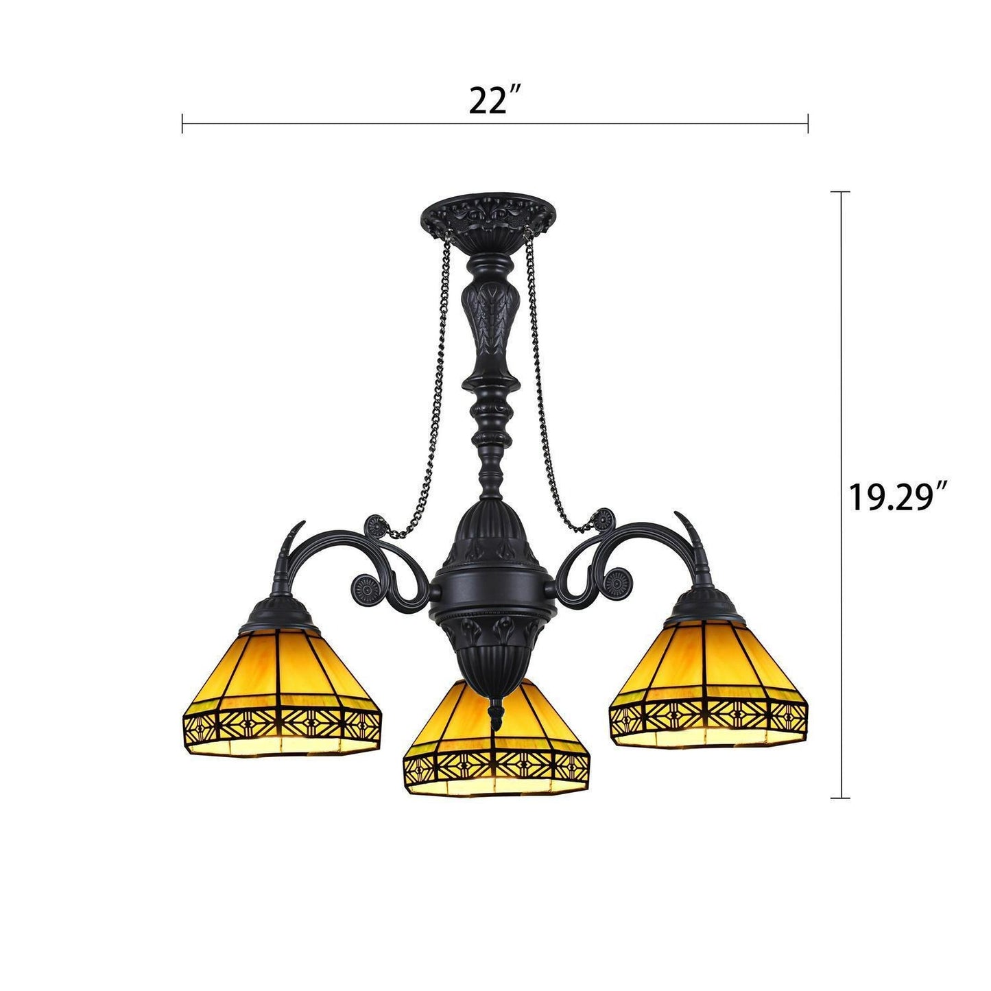 Mission Design Hanging Pendant Ceiling Light - Yellow Stained Glass 3-Light