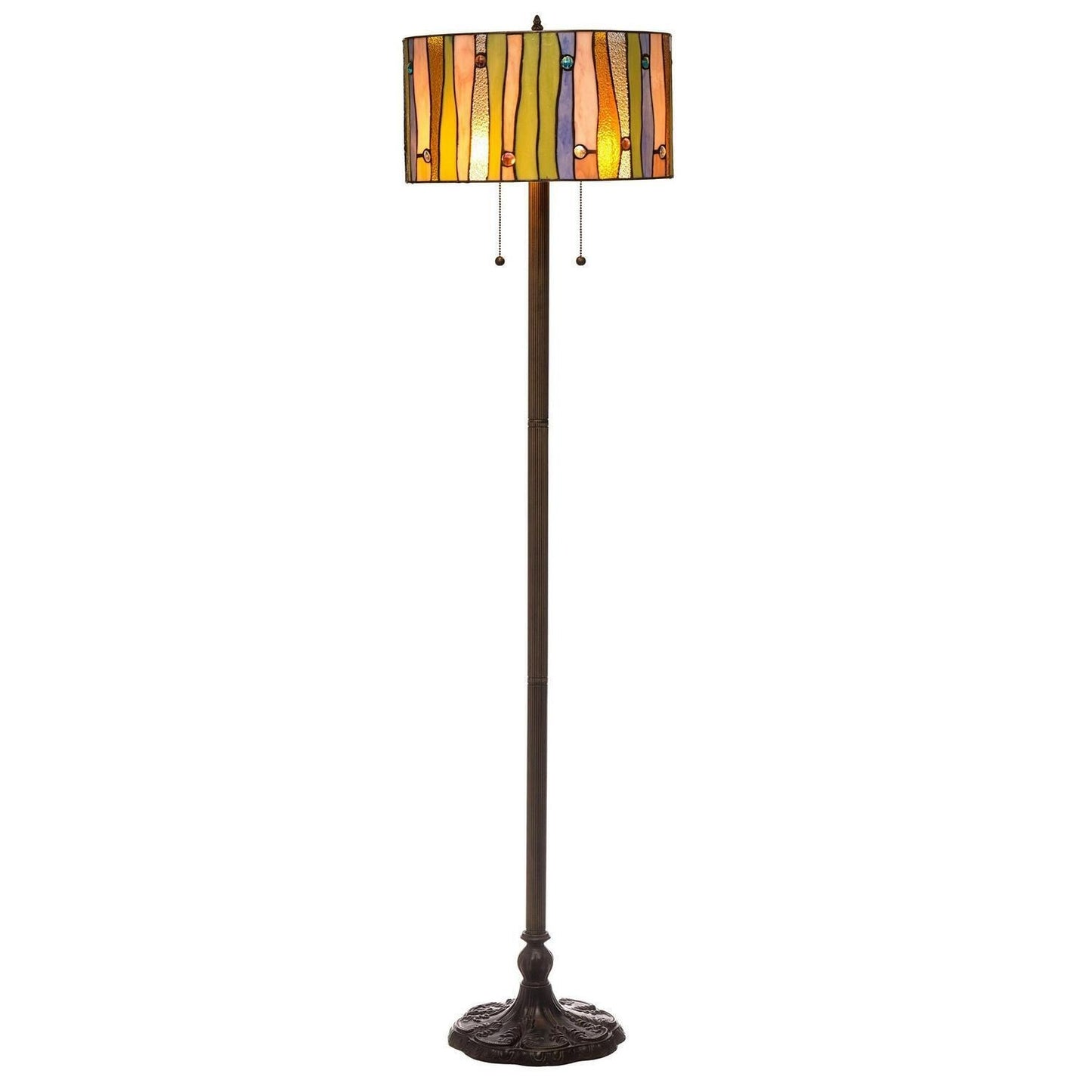 Elegant Multicolor Tiffany Style Stained Glass Floor Lamp Drum Shade