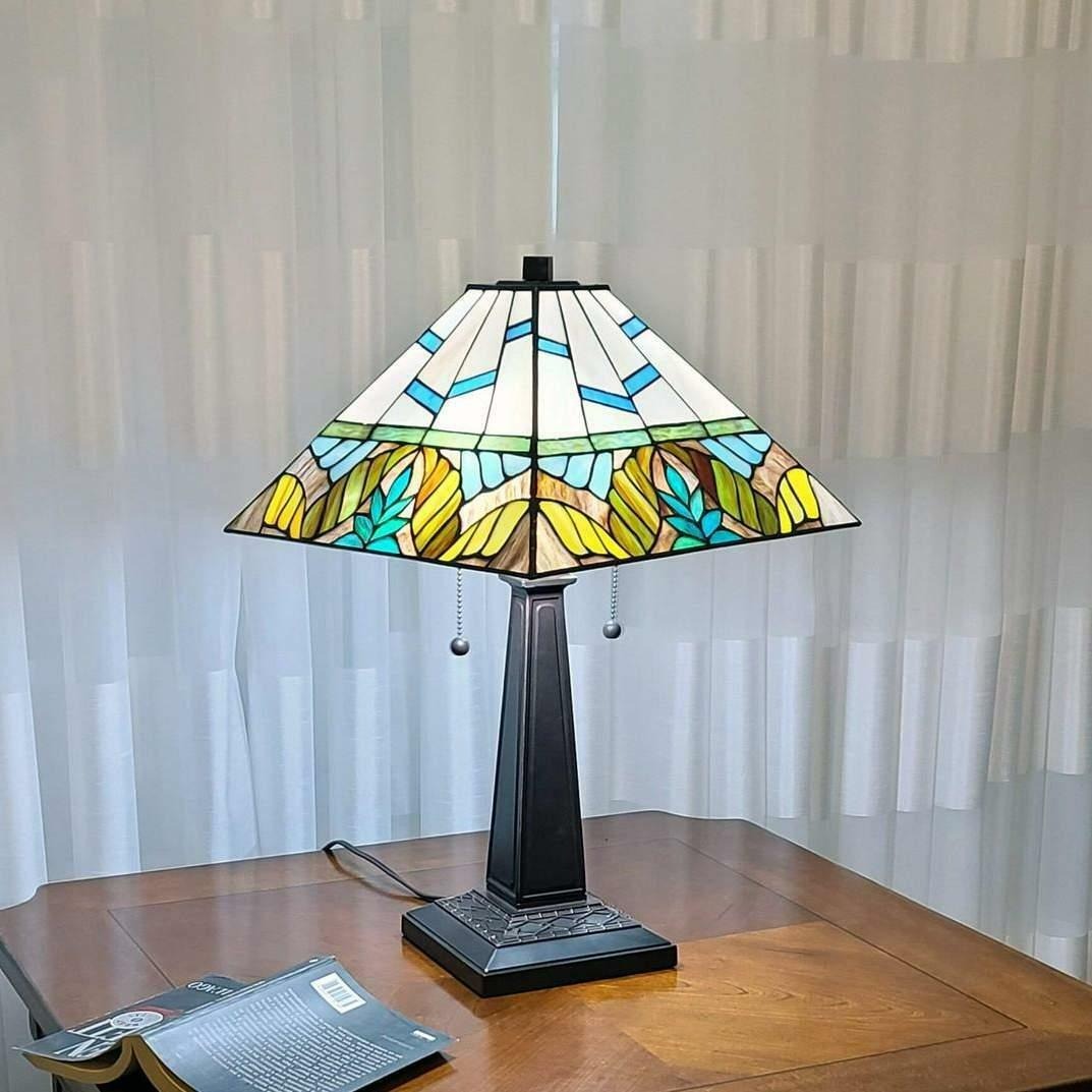 Multicolor Stained Glass Mission Tiffany Style Table Accent Lamp 2 Lights 22in