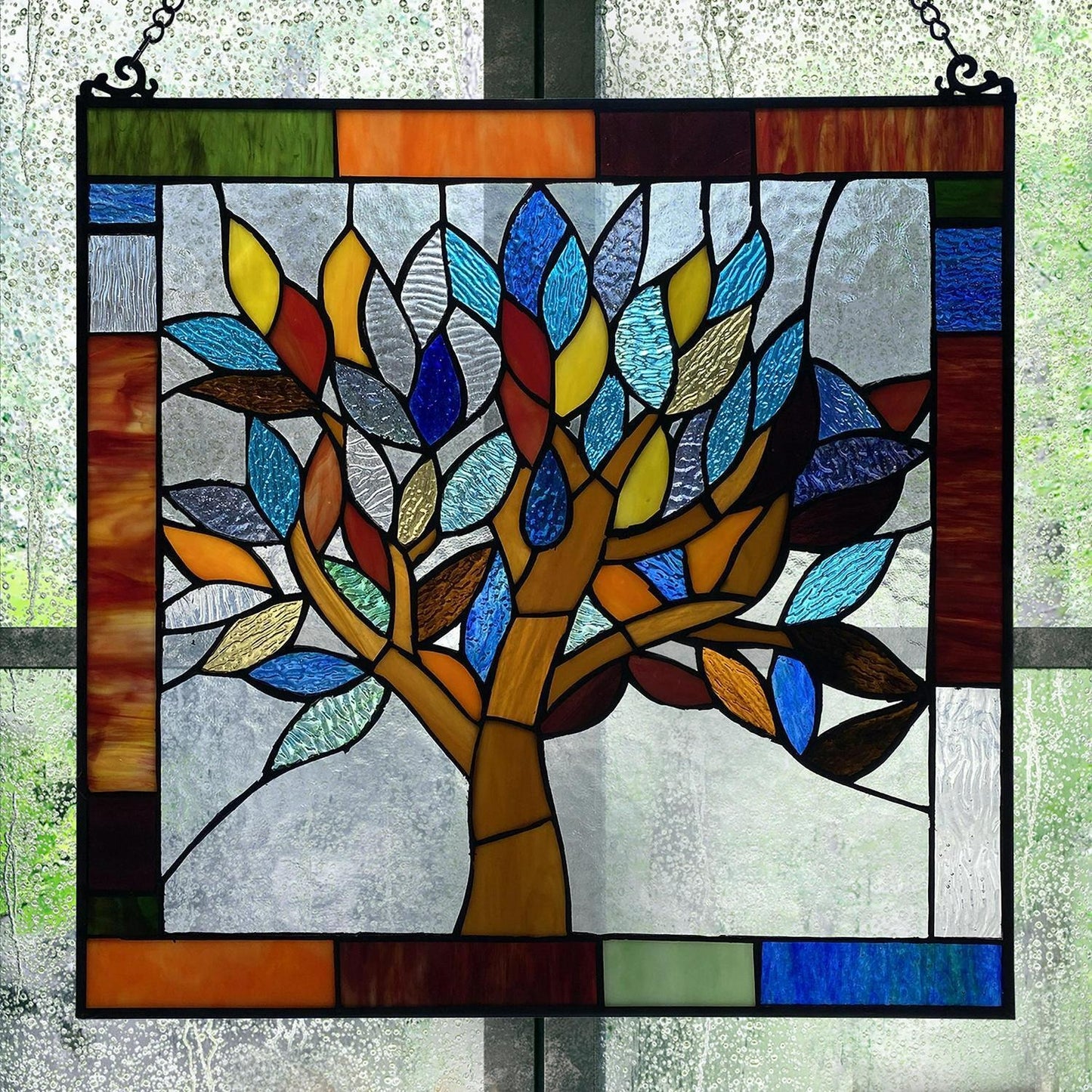 Tiffany Style Colorful World Tree Stained Glass 18in Window Panel Suncatcher