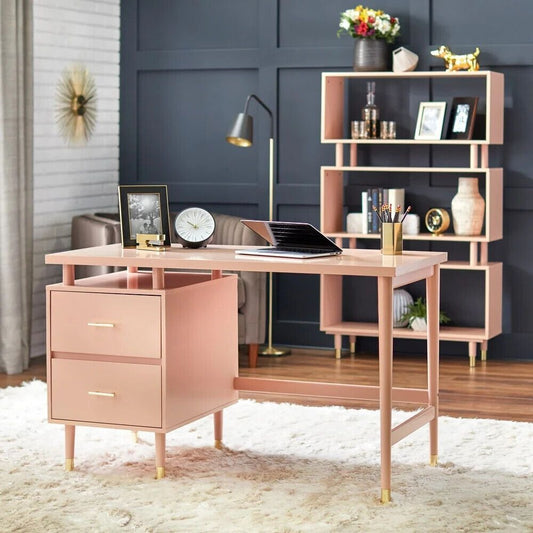 Desk Home Office 2-drawer Mid-Century Style Modern Desk in Blushed Pink Finish