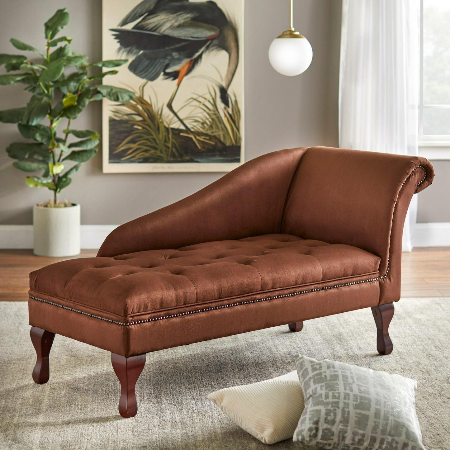 Lounge Sofa Chair Storage Chaise in Chocolate Brown w/ Hidden Storage