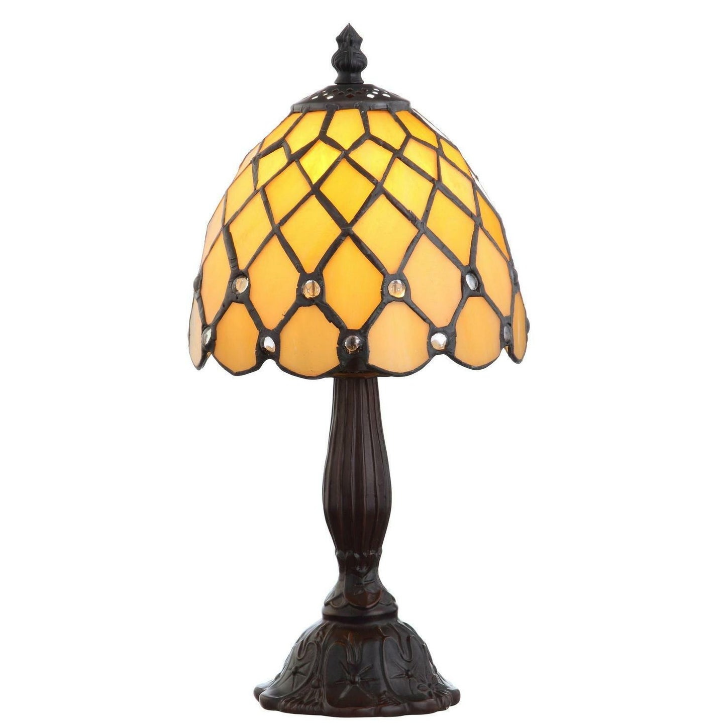 12in Bronze Finish Mini LED Yellow Tiffany Style Stained Glass Table Accent Lamp