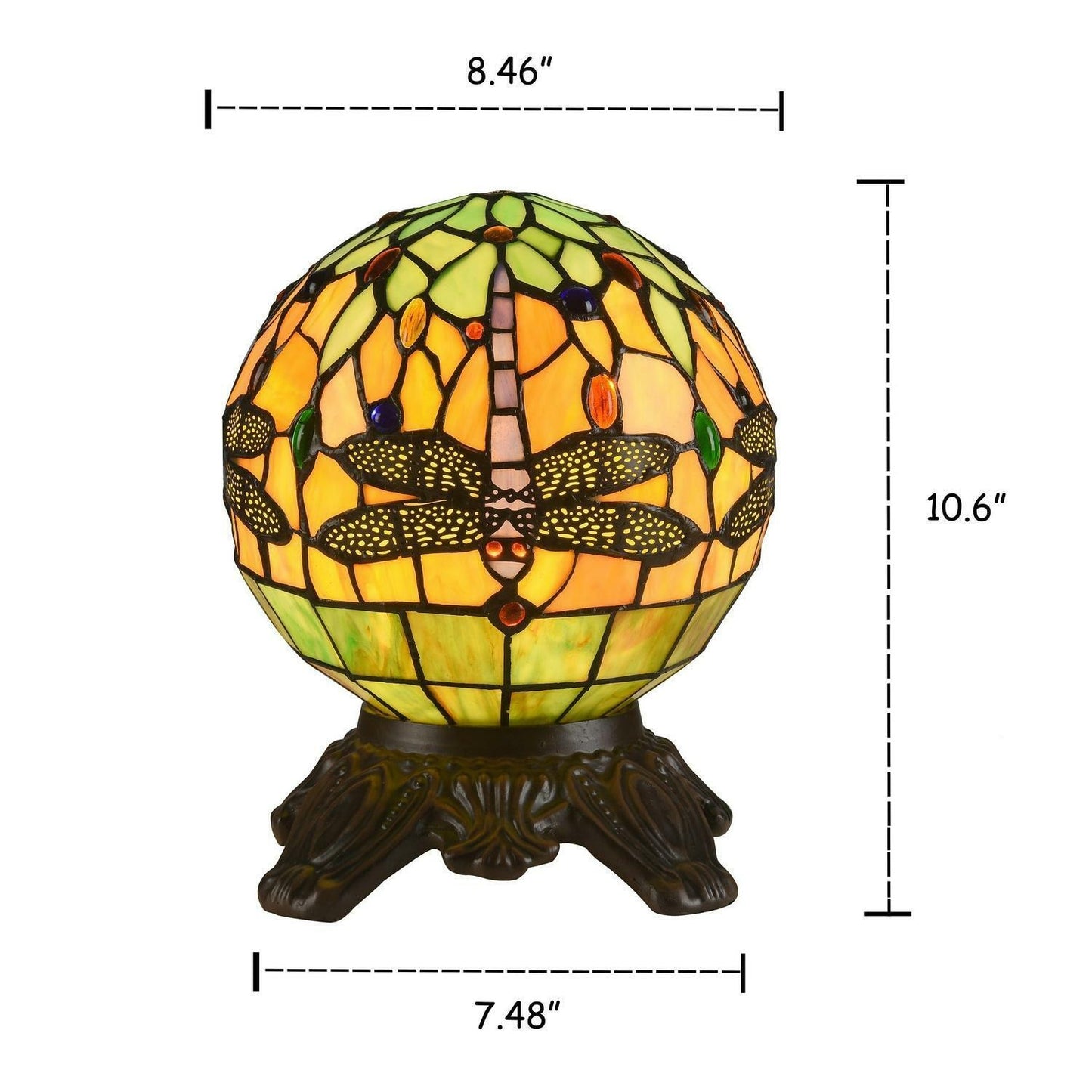 Round Tiffany Style Dragonfly Dark Bronze Stained Glass Accent Table Lamp 10In