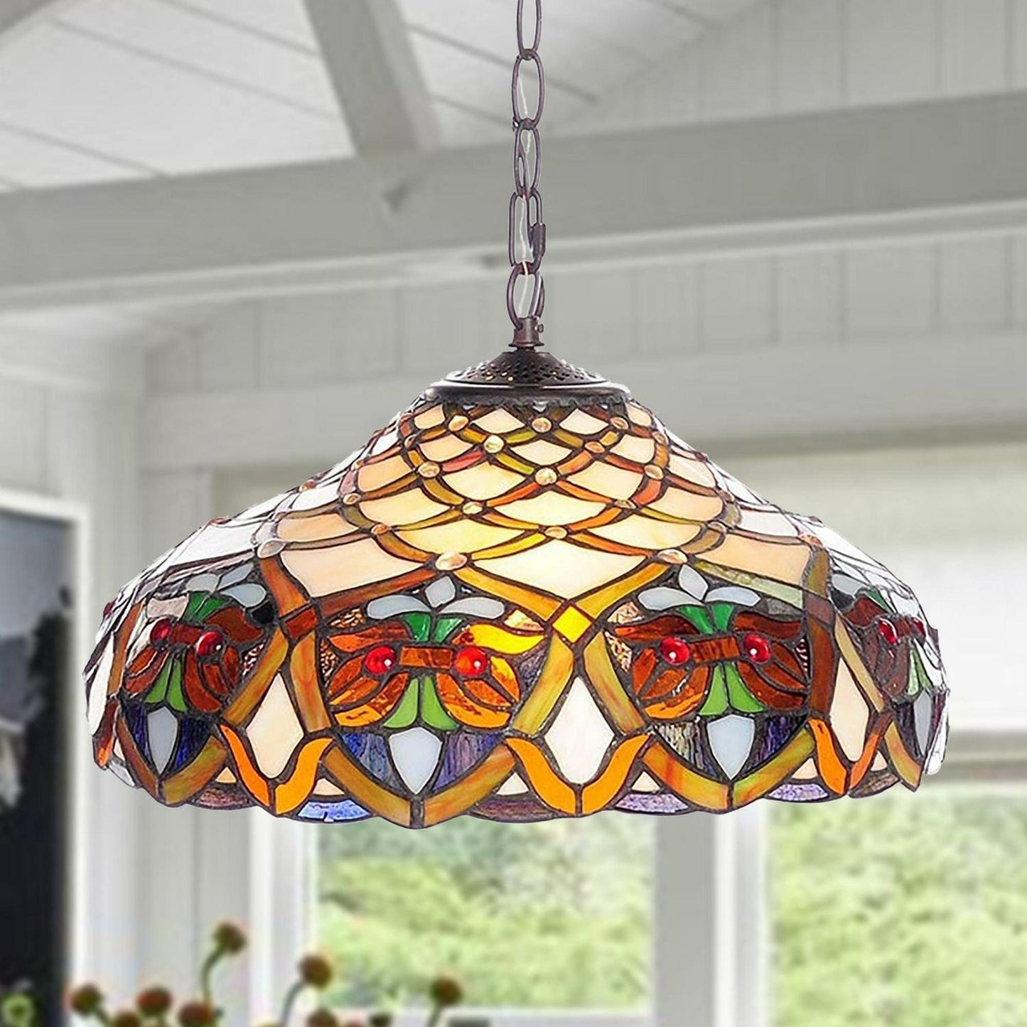 Tiffany Style Baroque Theme Stained Glass Hanging Ceiling Pendant Light
