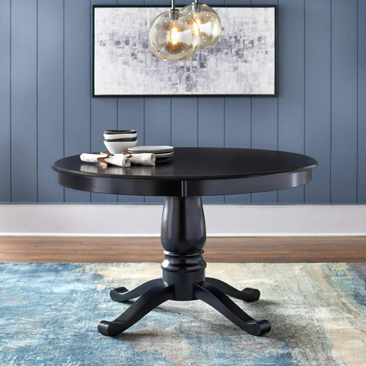 Round Pedestal Dining Table - Classic Yet Contemporary in Black Finish 47in