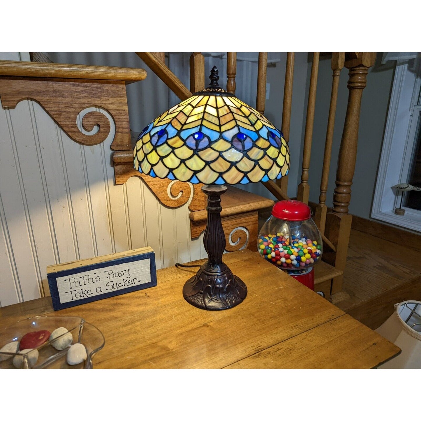 Table Lamp Peacock Theme Tiffany Style Stained Glass Accent Table Lamp 18in Tall