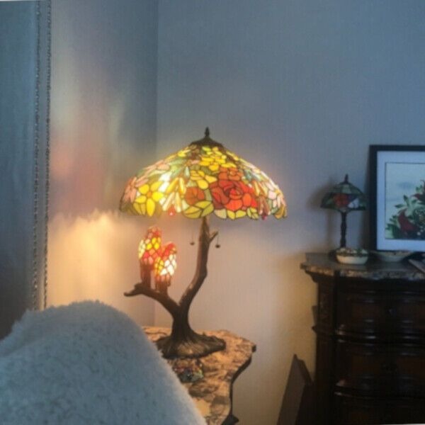 Tiffany Style Table Tree With Owls Lamp Reading Desk Accent Stained Glass Lamp