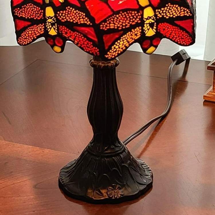 Tiffany Style Mini 14.5in Accent Table Lamp Stained Glass Red Dragonfly