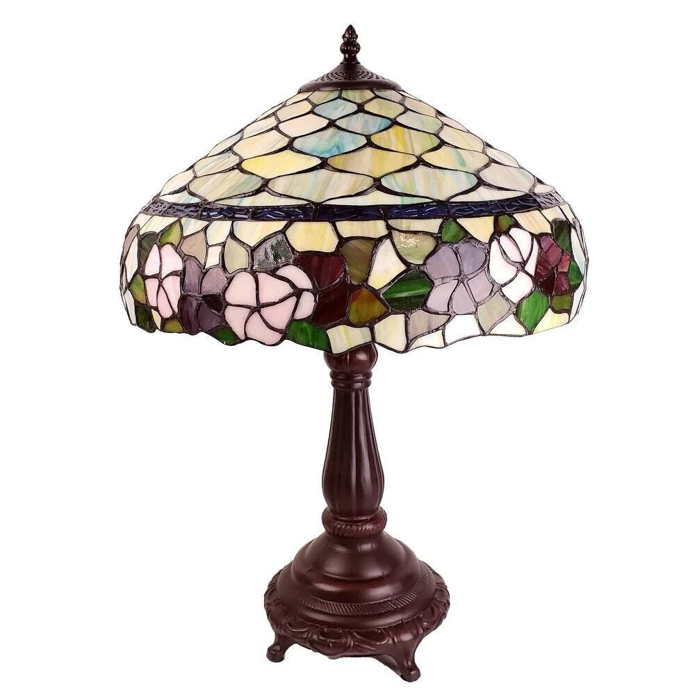 Tiffany Style Peony Floral Theme Stained Glass Table Accebt Lamp 23in