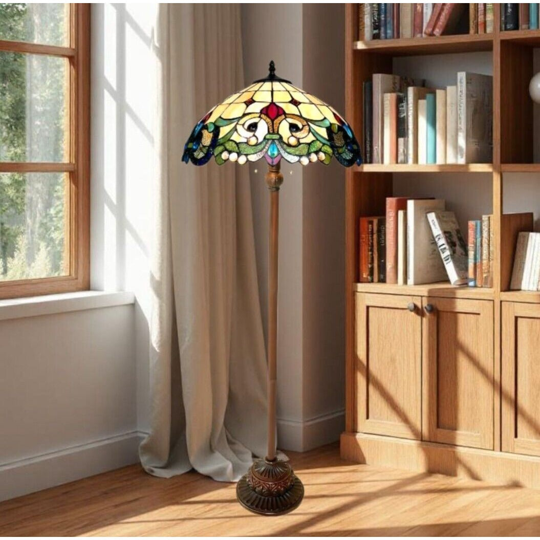 Tiffany Style Stained Glass Victorian Floor Lamp Dark Bronze Finish 2 Lights