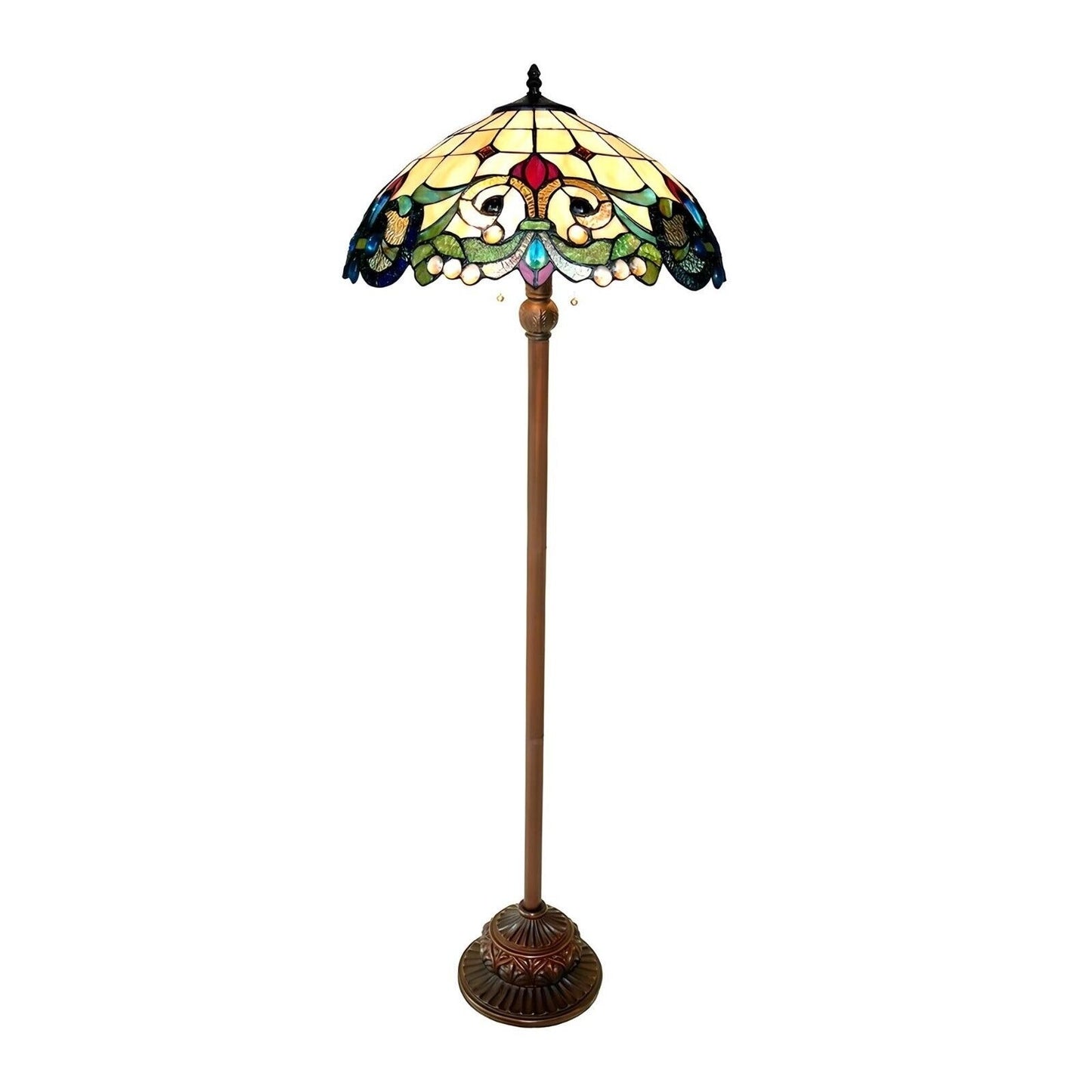 Tiffany Style Stained Glass Victorian Floor Lamp Dark Bronze Finish 2 Lights