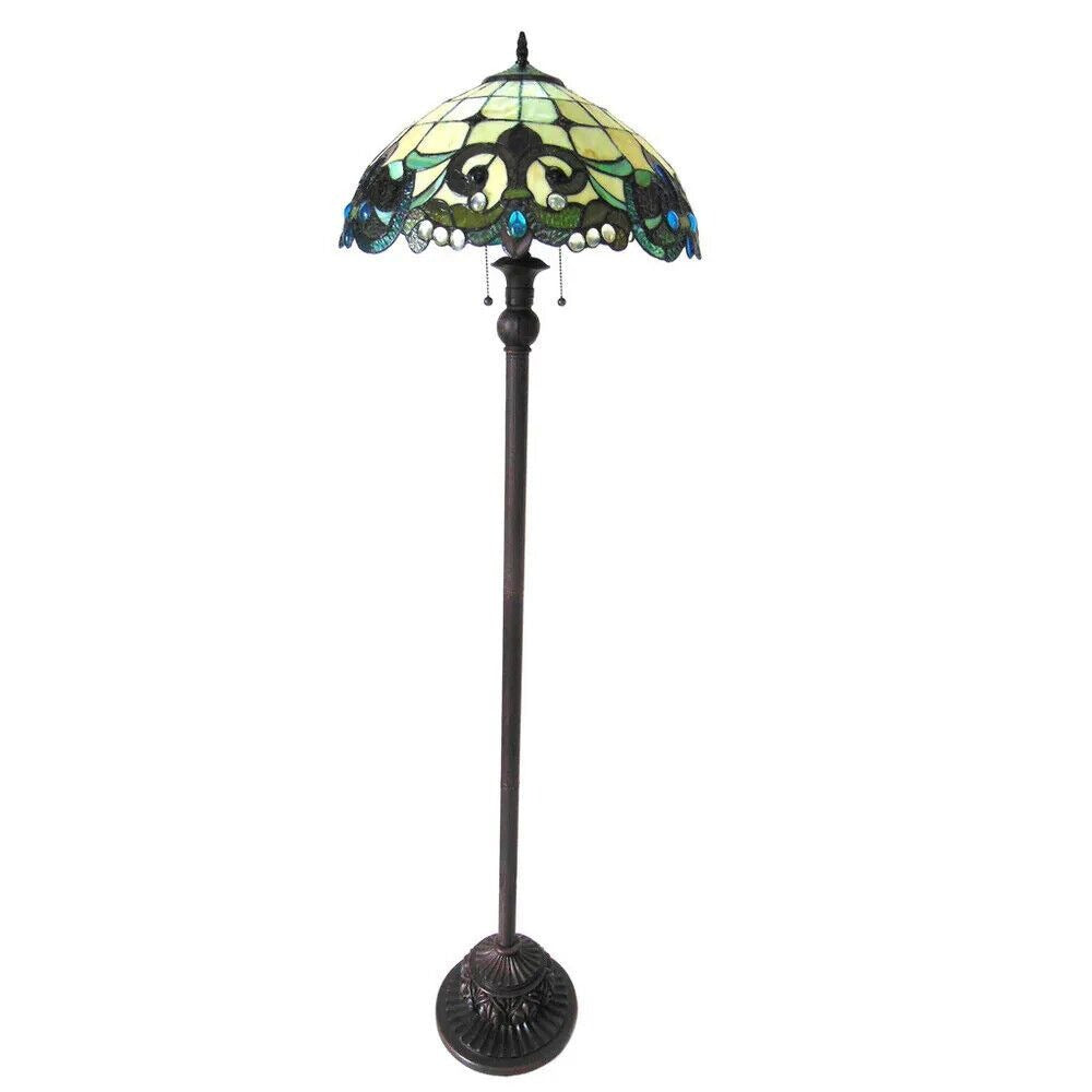 Tiffany Style Stained Glass Victorian Floor Lamp Dark Bronze Finish 2 Lights