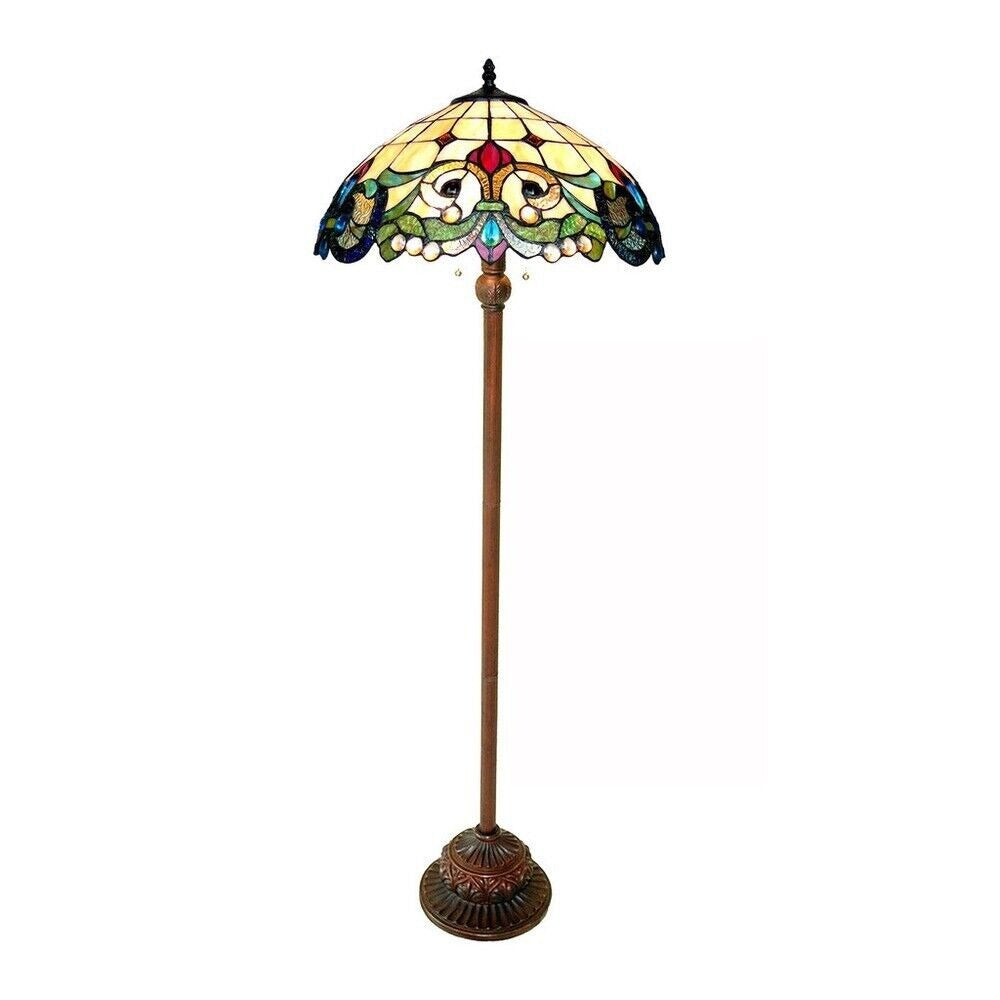 Tiffany Style Stained Glass Victorian Floor Lamp Dark Bronze Finish 2 Lights