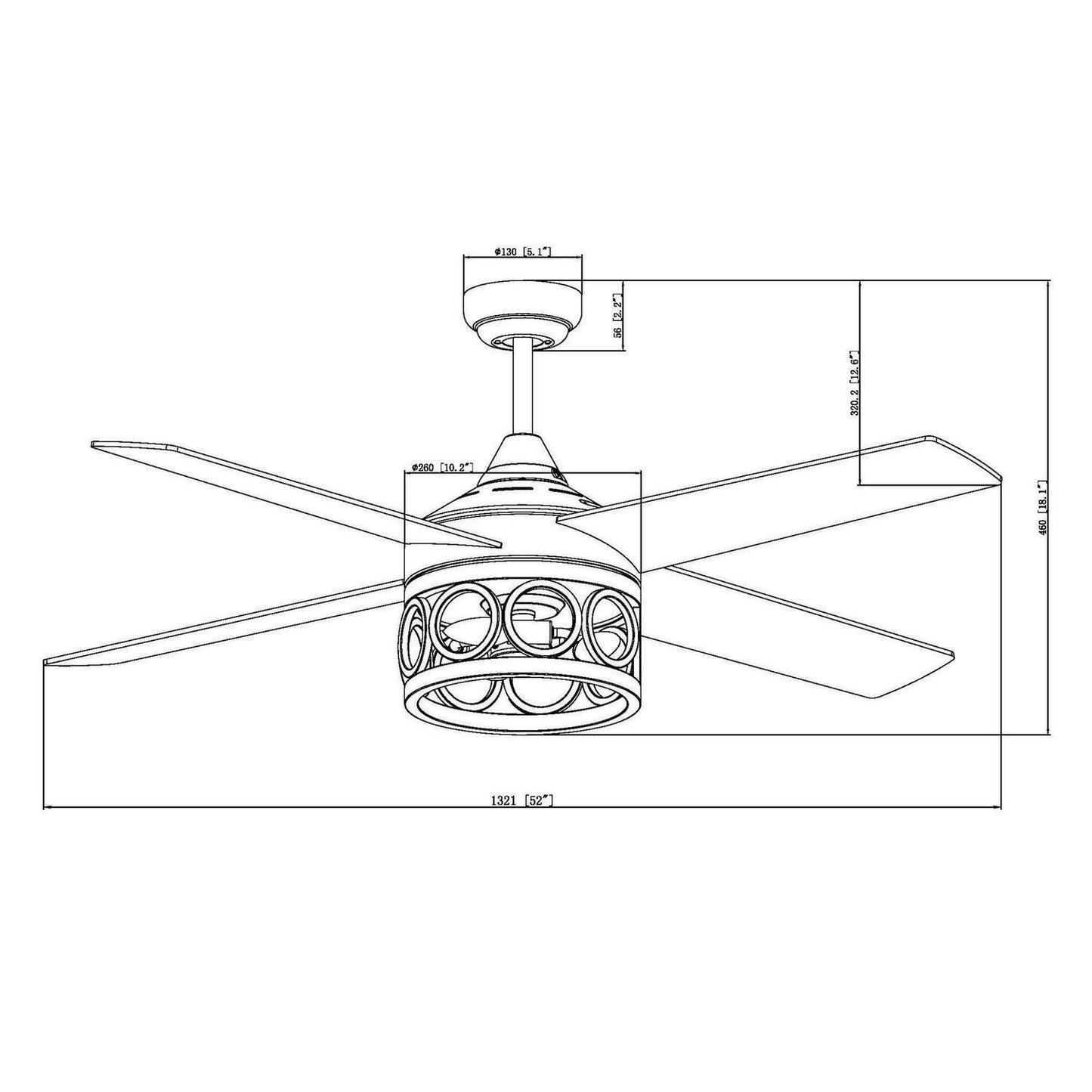 Industrial Style 52in 3-Light Matte Black LED Ceiling Fan with Remote Control