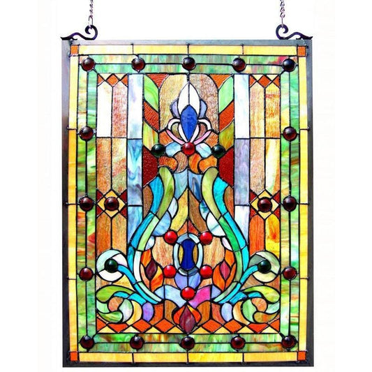 Fleur-de-lis Design Stained Glass Window Panel Suncatcher Tiffany Style 19x25in