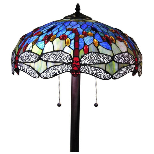 Bright Blue Stained Glass Tiffany Style Dragonfly Theme Floor Lamp 61inT