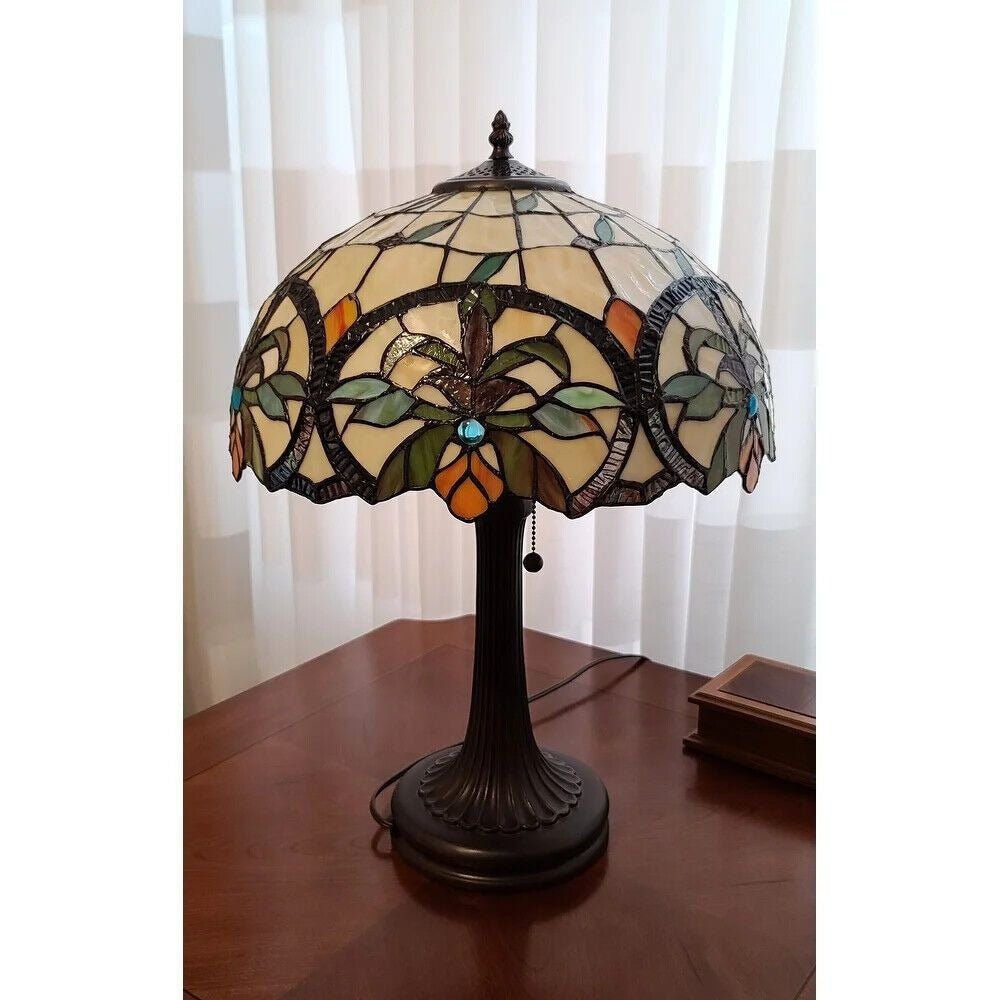 Floral Theme Table Lamp Stained Glass Tiffany Style 23 Tall Reading Accent Lamp