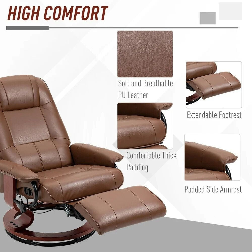 Brown Recliner Chair with Ottoman Footrest and Vibration Massage