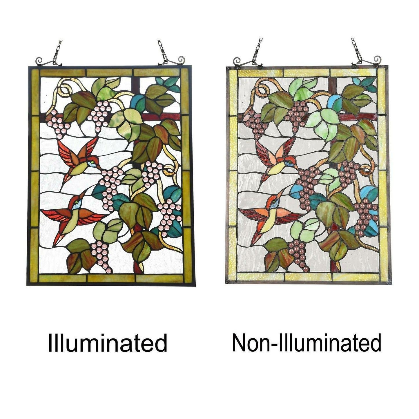 Floral Stained Glass Window Panel Suncatcher With Hummingbird Theme