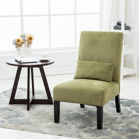 Green Chenille Fabric Accent Chair w/Matching Pillow - Livingroom, Bedroom