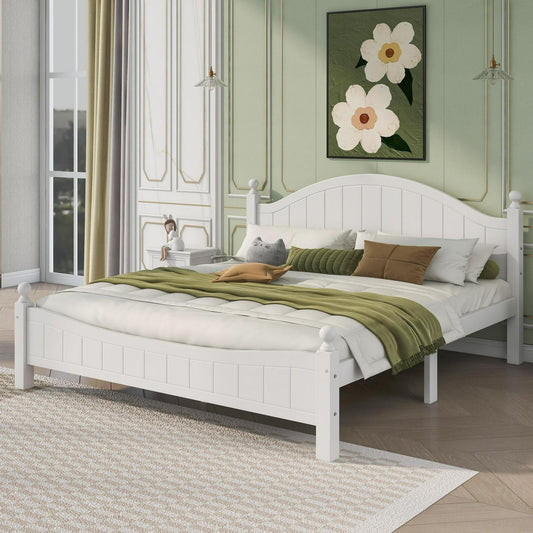 Traditional Style King Size White Solid Wood Platform Bed in White Finish