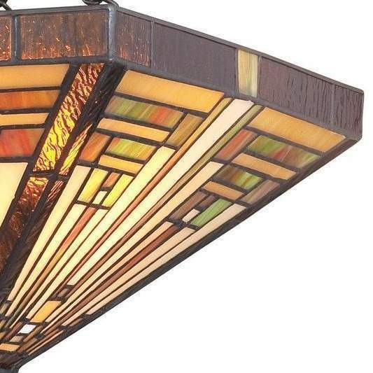 Ornate Bronze Fin Semi-Flush Mount Ceiling Stained Glass Pendant Light