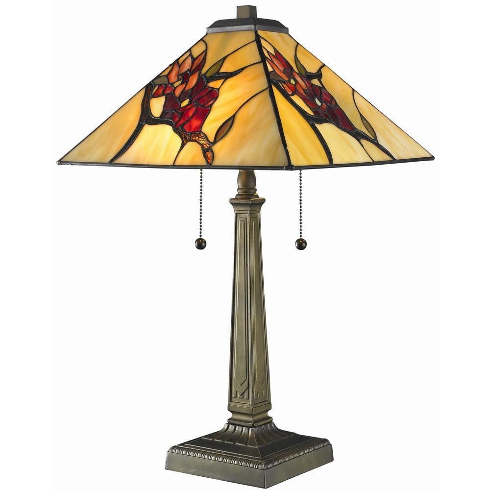 Floral Theme Stained Glass Tiffany Style Mission Table Accent Reading Lamp 23inT