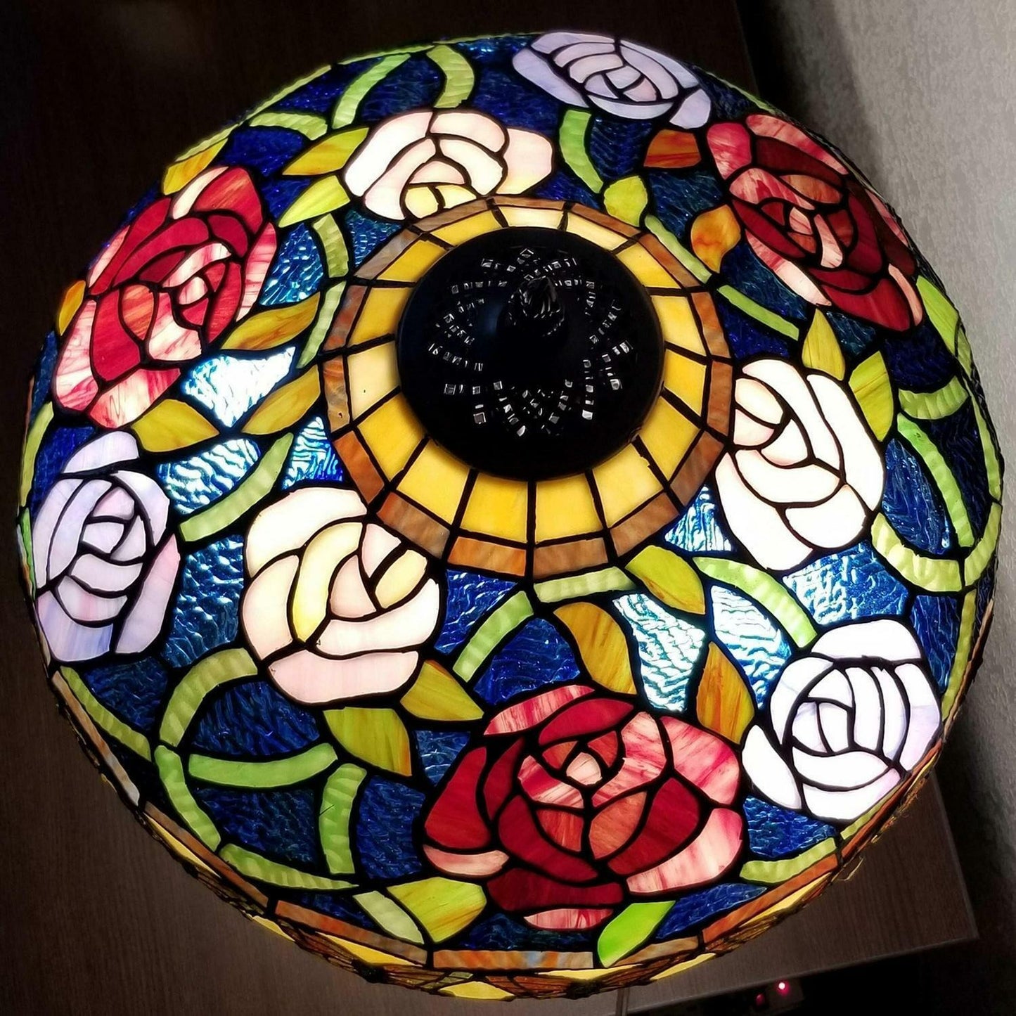 Stained Glass Roses Tiffany Style Table Lamp 24in Tall Vintage Lamp Handmade