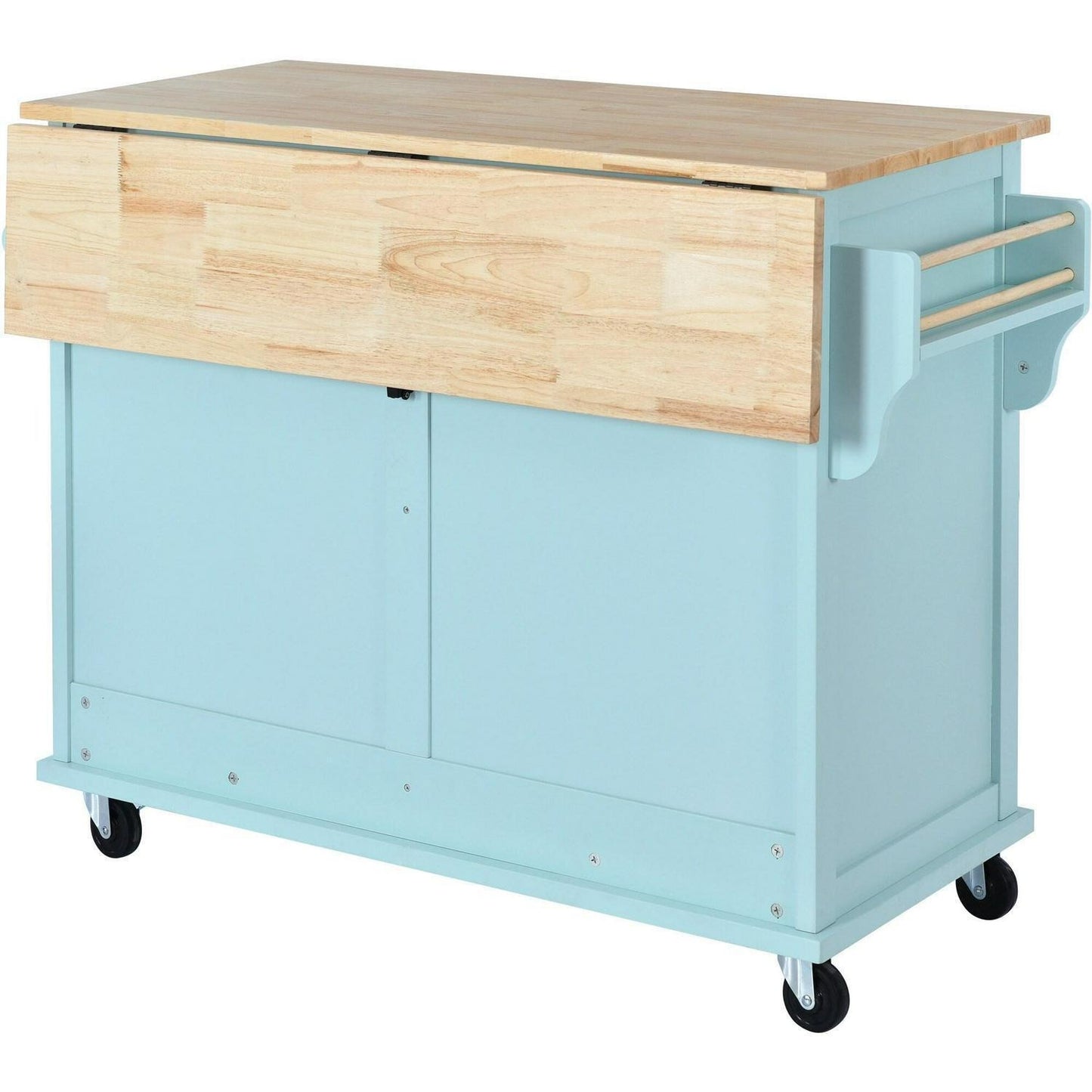 Stylish Drop Leaf Rolling Kitchen Island with Storage - in Mint Green Finish