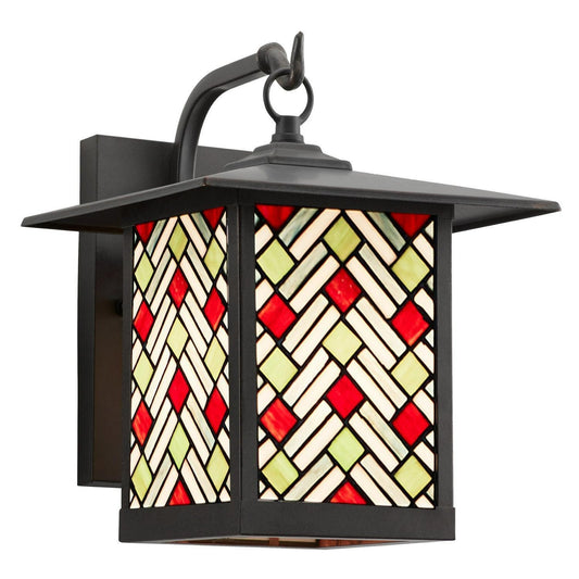 Oil Rubbed Bronze Outdoor Lantern Wall Sconce Multicolor Stained Glass