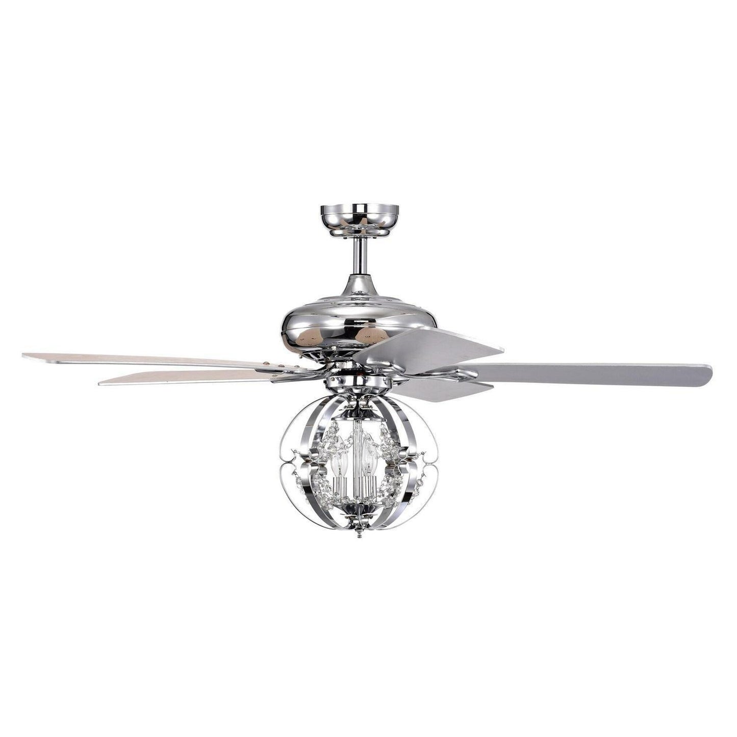 Silver Finish Globe Ceiling Fan and Light with Remote 52in 5-Blade