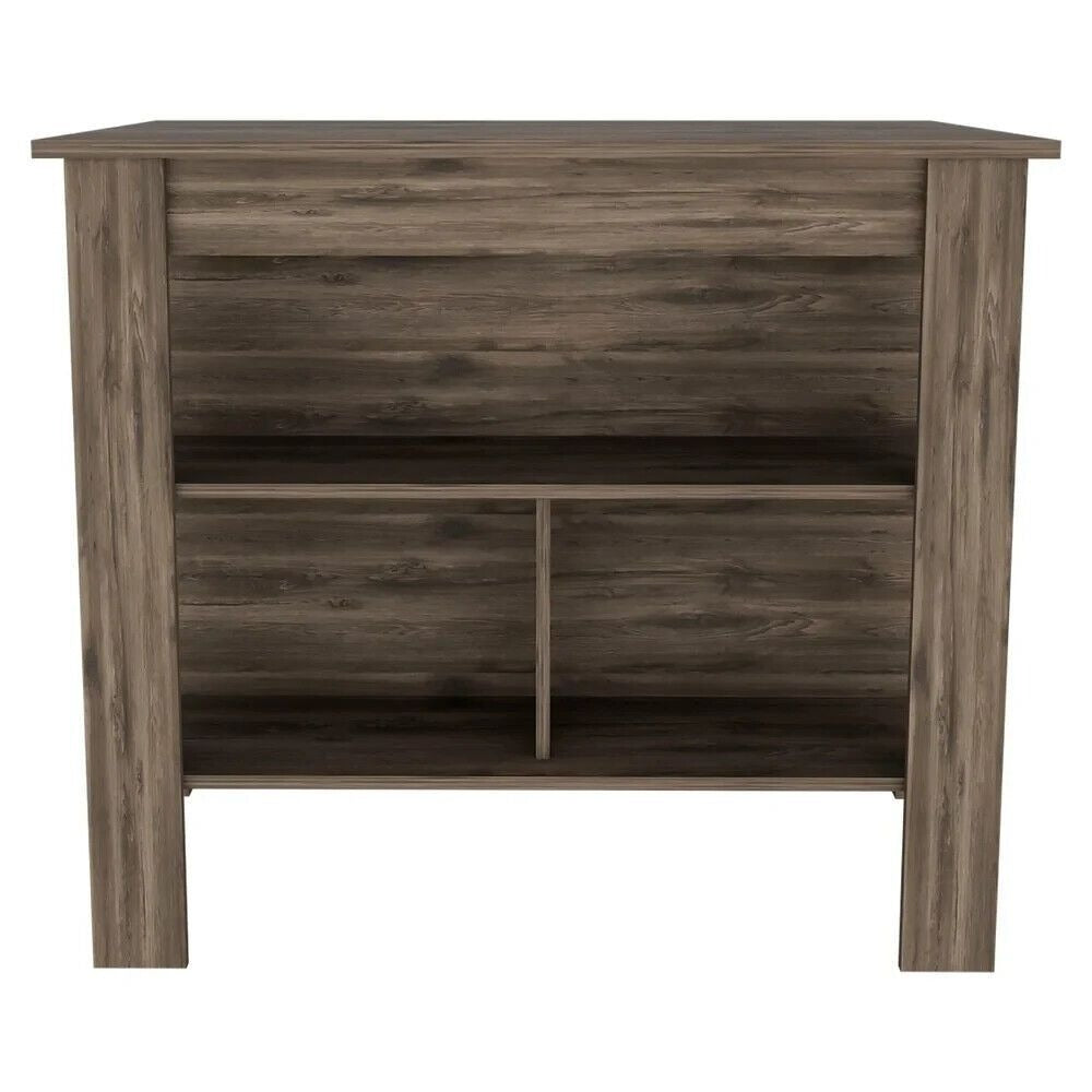 Kitchen Island Table With Open Lower Storage Walnut Finished/Black Onyx Fin Top