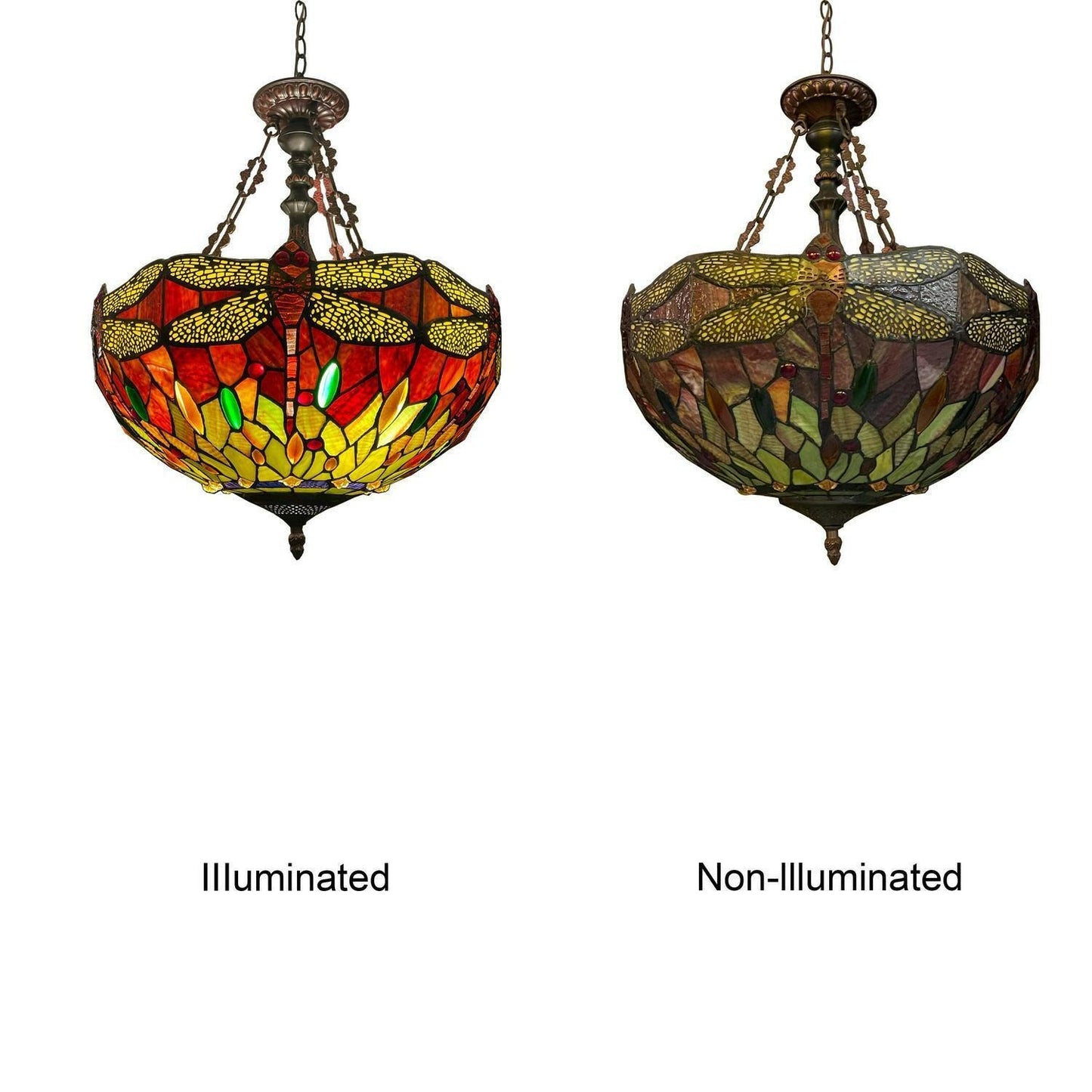 Victorian Style Red Dragonfly Design Stained Glass Hanging Pendant Ceiling Light