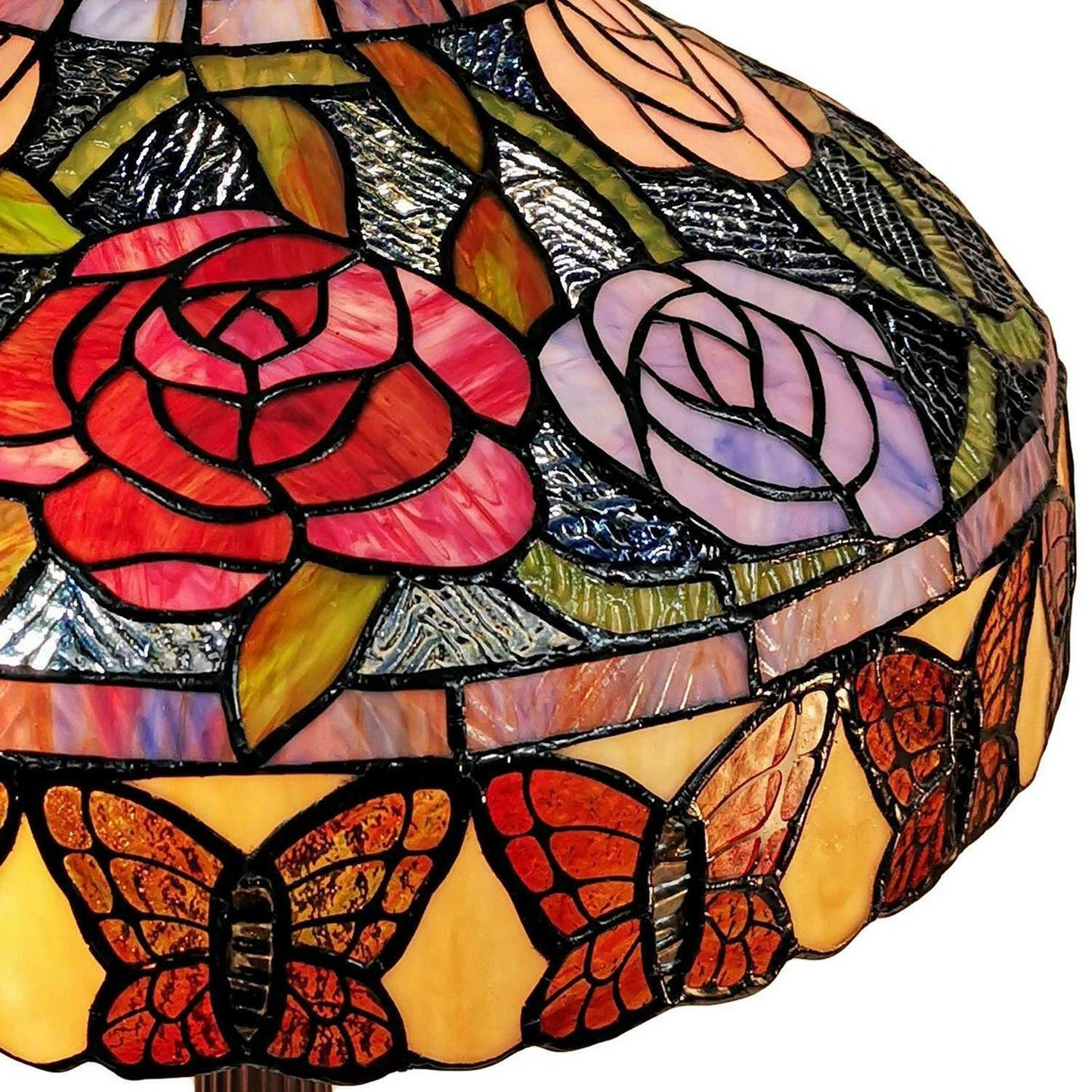 Stained Glass Roses Tiffany Style Table Lamp 24in Tall Vintage Lamp Handmade