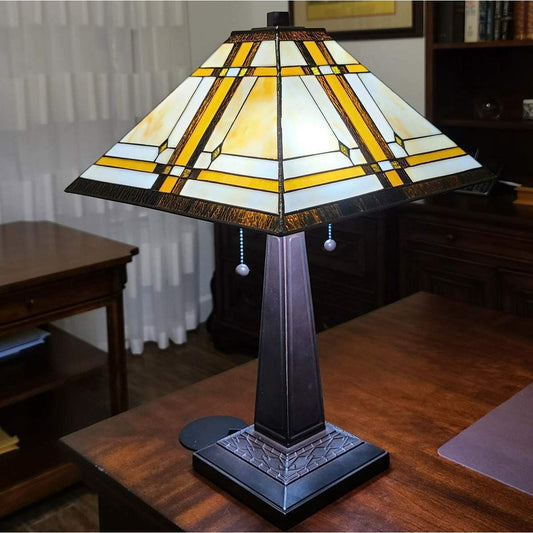 Tiffany Style Mission Table Lamp Handcrafted Stained Glass Accent Lamp