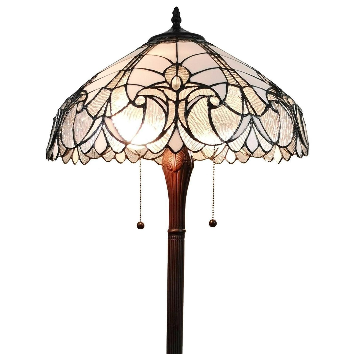 Tiffany Style Victorian White Stained Glass Floral Theme Floor Lamp